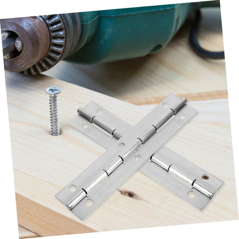 Top view of 2pcs stainless steel continuous piano hinges on a wood surface.