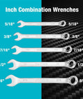 Inch combination wrenches from Beefy 497 Piece Mechanics Tool Set with SAE and Metric Sockets, sizes from 5/18 to 9/16.