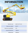 Self Propelled Telescopic Boom Lift Job Site Workhorse For High Reach commercial construction against a city skyline, yellow and black design.