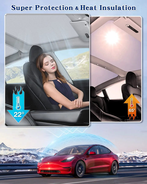 EPLTION white sunshade roof for Tesla Model 3; interior sunshade with heat insulation and UV protection.
