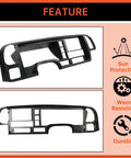 ECOTRIC double-DIN dash panel for 1995–2002 GMC Sierra/Chevy Silverado C/K trucks; black center console bezel, two views