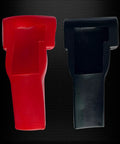 Close-up of red and black covers for Beefy Copper Battery Terminal Connectors For Top Post Cars And Trucks SAE Standard