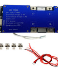 Built Tough 4S BMS LiFePO4 Battery Management System With 100A Heavy Duty Discharge And 14.6V Precise Charge Port with connectors and wires.