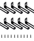 Heavy Duty Black L Brackets For Garage Shelving Rock Solid Adjustable Right Angle Corner Fasteners With Complete Screw Set Killer Strength Corner Brace Support 10 Pack displayed neatly.