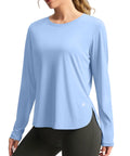 Women's UPF 50+ Long Sleeve Sun Shirt, Lightweight Quick Dry, UV Protection For Hiking And Outdoor Workouts, Haze Blue, XL.
