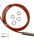 Waterproof M12 Inductive Proximity Sensor with silicone cable and fittings, 24V DC NO 4mm, PTFE probe, anti interference protection.