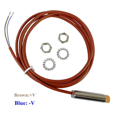 Waterproof M12 Inductive Proximity Sensor with silicone cable and fittings, 24V DC NO 4mm, PTFE probe, anti interference protection.
