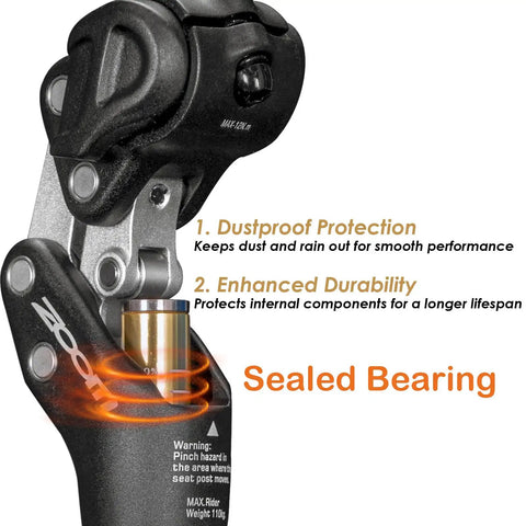 Close-up of Bike Suspension Seatpost Adjustable Shock Absorber with sealed bearing and durability features