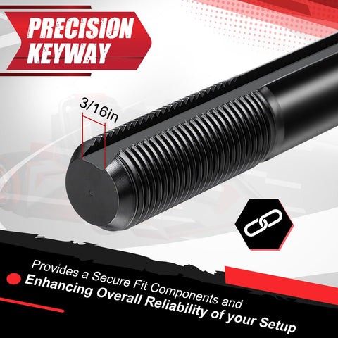 Two Long Threaded Jackshafts for Go Kart and Mini Bike Builds showing 3/16 inch keyway detail and threading close-up