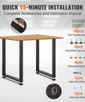 Set Of 2 Steel Table Legs, 28 Inch High, 31 Inch Wide Dining Table Legs, Heavy Duty 3.1 Inch Box Section with installation accessories