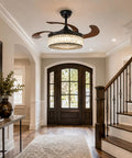 efperfect 42 Inch Black Crystal Fandelier Ceiling Fan with Light and Remote in an elegant foyer setting.
