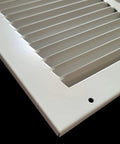 Close-up of a Beefy Steel Return Air Grille For 24x14 Duct Opening, White Vent Cover For Sidewall Or Ceiling HVAC Cold Air Intake Grille.