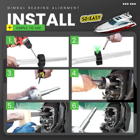 Steps for using Universal Boat Gimbal Bearing Puller And Alignment Tool Kit For Mercruiser Alpha, Alpha 1, Bravo, OMC, MR, Cobra