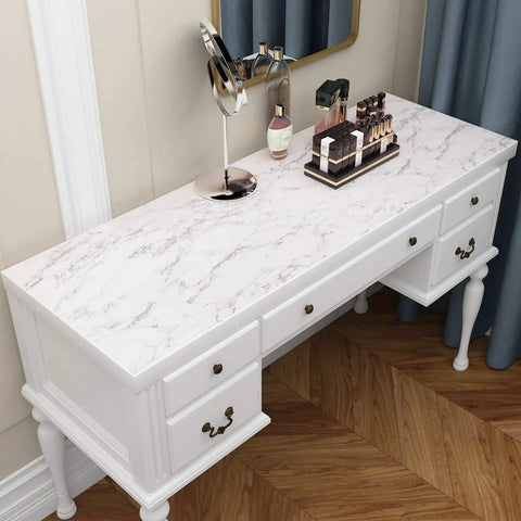 Charcoal Grey Marble Contact Paper Peel And Stick Self Adhesive Waterproof Vinyl covering desk top surface in an elegant room.