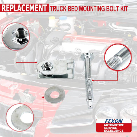 Heavy Duty Steel Truck Bed Mounting Bolt Kit For Ford Ranger 1983 2011 Replacement Hardware with nuts and washers laid out.