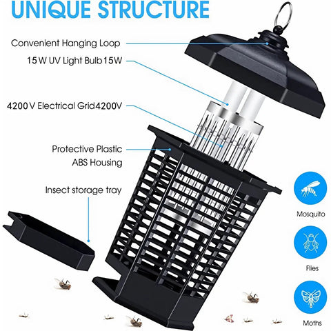 High Power 4200V Mosquito Killer For Indoor And Outdoor Use With 15W UV Lamp Waterproof Insect Trap structure diagram