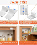 Usage steps for 10 Pack Ultra Thin Magnetic Cabinet Door Catch Set with double-sided adhesive for easy install on cabinets and closets.