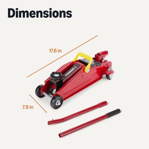 2 Ton Hydraulic Floor Jack For Cars, Portable Car Jack With 5.3 Inch To 13.4 Inch Lift Range, Slow Release And Overload Protection, Red Heavy Duty Garage Workhorse