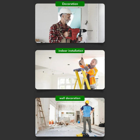 AUNMAS ABS Construction Handheld Stud Finder Wall Scanner with LCD Display used in indoor installation by a worker on a ladder.
