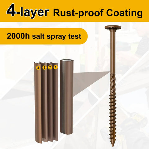 Beefy Heavy Duty Wood Screws Size 14 X 10 Inch 54 Pcs Structural Deck Screws 4-layer rust-resistant coating and Torx T30
