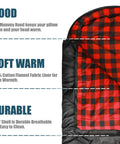 Close-up of 0 Degree Four Season Sleeping Bag For Adults With Cotton Flannel Cozy XXL Big And Tall Camping Sleeping Bag With Compression Sack Black 90 X 35 Inch Right Zip For Cold Weather Winter Outdoor Use showing flannel lining and hood