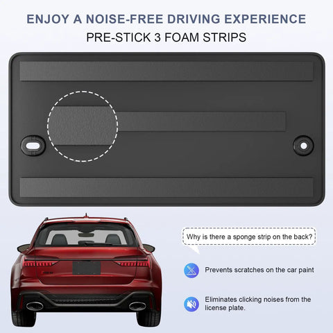 Audi Rear License Plate Bracket Holder with Foam Strips for Noise Reduction and Car Paint Protection 2011-2025 2004-2025
