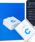 Bluetooth OBD2 Scanner For Cars With Live Data Diagnostics Customizations And Service Tools beside smartphone app display.