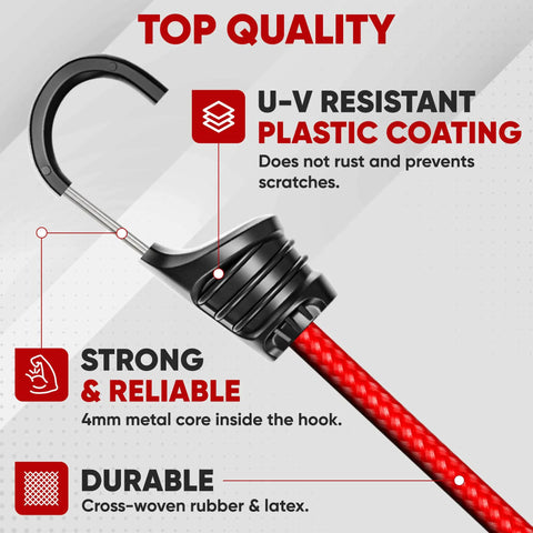 All Purpose Bungee Cord Set 32 Pack With 10 18 24 32 40 Inch Cords And 8 Inch Canopy Tarp Ball Ties Plastic Coated Metal Hooks Durable