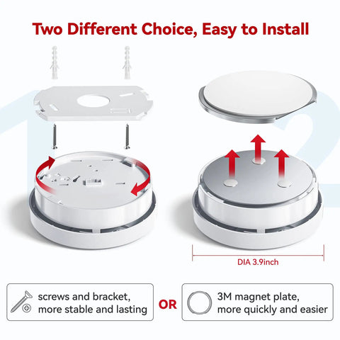 Installation options for 10 Year Battery Operated Photoelectric Sensor Smoke Alarm With Test Silence Button And LED Indicator Lights, UL Listed Fire Alarm Detector Pack Of Six