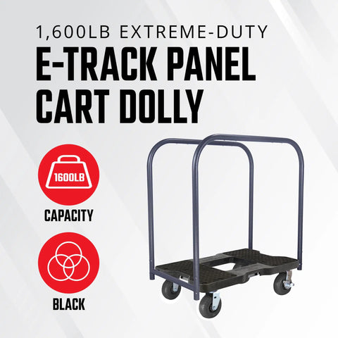 Heavy Duty All Terrain Dolly Cart With Six Inch Casters And E Track Cargo Securing System Built Like A Tank Steel Frame And Industrial Build For Hauling Massive Loads Made In USA Black