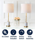 27 Inch Marble And Brass Gold Table Lamps Set Of 2 With Crystal Column Design White Linen Drum Shades Lit Modern Glam Lighting
