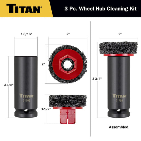 Pro Grade Wheel Hub Cleaning Kit with half inch drive impact socket and 2 inch abrasive pads in product view