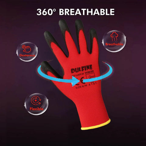 PU Coated Work Gloves With Red Seamless Knit Shell 12 Pairs Polyurethane Palm And Finger Grip Breathable Lightweight Design For Men And Women Killer Grip For General Duty And Light Industrial Work