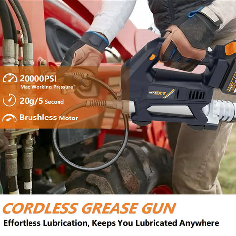 Cordless Heavy Equipment Grease Gun With 20000 PSI Output 20V Power 4.0Ah Battery And Quick Charger 40 Inch Hose
