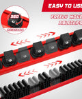 Six Piece Magnetic Socket Organizer And Screwdriver Organizer Set With Three Socket Rails, rotatable clips, red rails