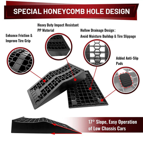 Beefy Heavy Duty Car Ramps For Lift And Maintenance, Portable Low Profile Ramps For Garage, Tire Ramps Special Honeycomb Design