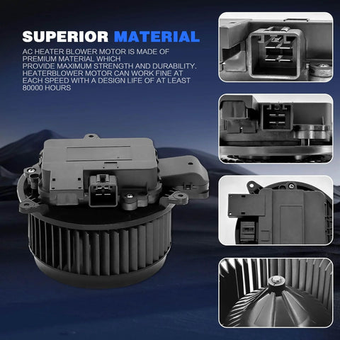 Front HVAC Blower Motor With Brushless Design OEM Replacement full view showing components for Ford and Lincoln Vehicles.