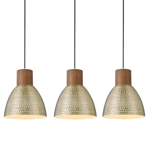 Hammered Pendant Lights For Kitchen Island 7 Inch Solid Wood Vintage Metal Hanging Light Fixture Adjustable Height Antique Gold Pendant Lamp Brushed Brass For That Farmhouse Vibe Dining Room 3 Pack