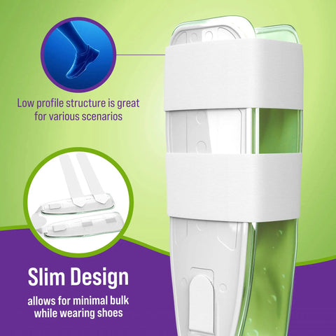 Air Gel Ankle Stirrup Brace with Customizable Air and Gel Support and Cold Therapy showing slim low-profile design.