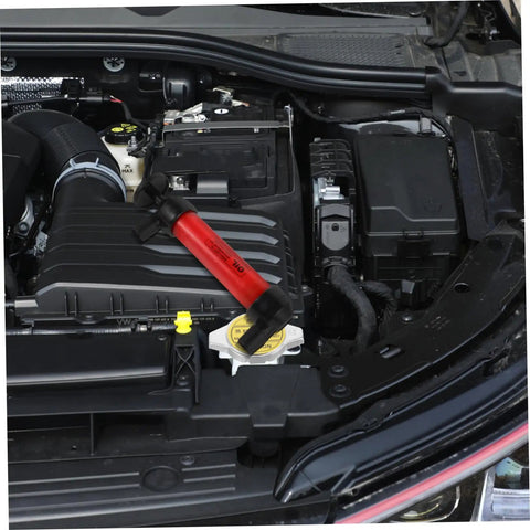 Automotive Fluid Extractor Pump 2 Piece Set Manual Oil Change Transfer For Cars Brake Fluid And Engine Oil Multi Vehicle Use Easy Change Tool Great For Home Garages And Pro Shops, red pump in car engine bay