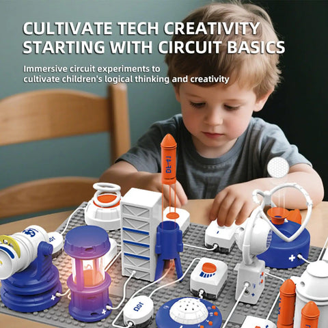 Hands On AI Powered Science Toy Set With Smart Voice Physics Circuits And Electronic Building Blocks For STEM Education 500 Plus Projects 66 Pieces Perfect Holiday And Birthday Gift For Kids Aged 3 And Up., child assembling circuit blocks