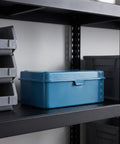 Heavy Duty Vintage Iron Tool Box For Home Garage Workshop, Built Tough Metal Storage Case on shelf for tool organization.