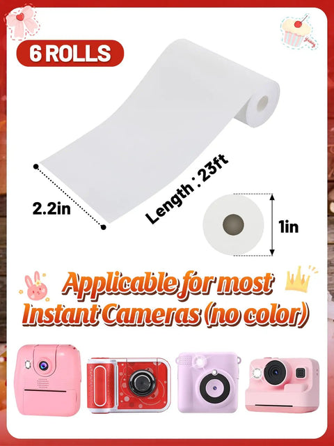 Six Pack Kids Camera Paper Roll Refills For Instant Print Thermal Photo Paper 2 Inch By 23 Feet Compatible With Most Cameras Great Birthday Gift For Kids, 6 rolls