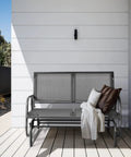 Built For Two Patio Glider With Rocking Swing Bench for outdoor chill on porch with cushions, heavy duty steel frame, breathable seat fabric.