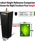 Diagram showing Beefy 6 Inch Black Wood Furniture Legs Pack Of 4 size comparison with credit card for sofas, dresser, sideboard.