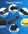 Close-up of Hard Hat Light Clips 20 Pack features including buckle design, non-slip groove, premium material, and helmet compatibility.