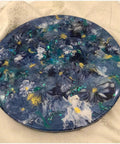 16 Inch Floral Resin Lazy Susan on Wood Serving Tray Base Blue Gold White Art Organizer for Kitchen Countertop And Dining Table