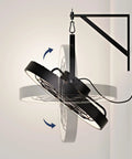 20 Inch Wall Mount Fan With Light And Dimmable 3CCT LED 6 Speeds Smart Remote And App Control Plug In Ceiling Or Wall Mount Indoor Outdoor Use For Patio Garage Living Room Workshop Metal Frame showing adjustable angle.