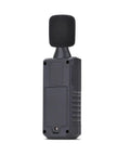 Pro Grade Handheld Digital Sound Meter With Large LCD Display For Noise And Decibel Readings In Offices And Server Rooms High Sensitivity Microphone Accurate 30 To 130 dBA Range IP54 Rated Requires 3 AAA Batteries back view