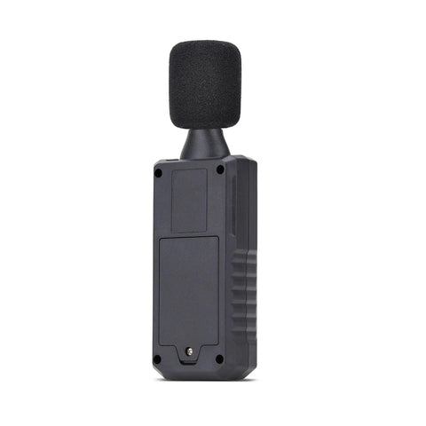 Pro Grade Handheld Digital Sound Meter With Large LCD Display For Noise And Decibel Readings In Offices And Server Rooms High Sensitivity Microphone Accurate 30 To 130 dBA Range IP54 Rated Requires 3 AAA Batteries back view